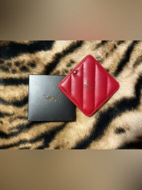 Saint Laurent Red Quilted Leather Card & Key Holder with Gold Logo
